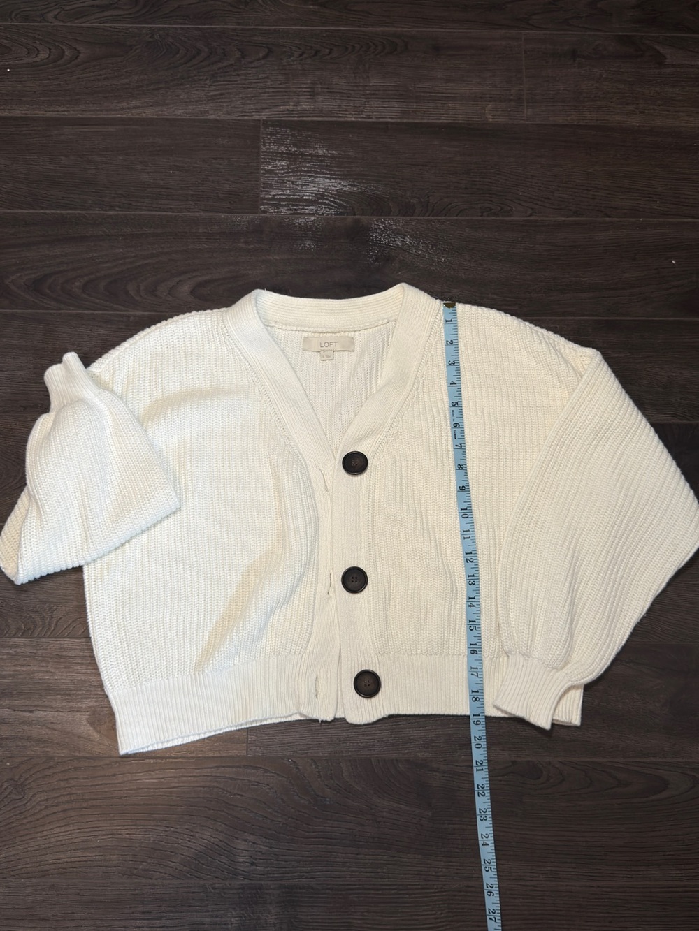 LOFT Ivory Button-Front Cropped Cardigan